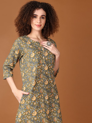 V-MART Women Printed A-line Kurta(Green)