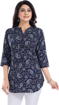 GMK Fashions Women Printed Straight Kurta(White, Blue)