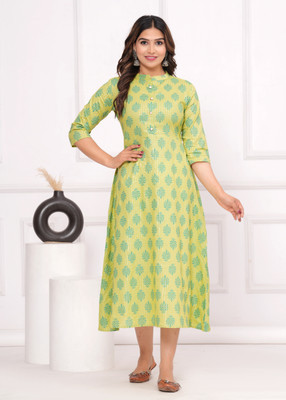 Glowworld Women Printed A-line Kurta(Green)