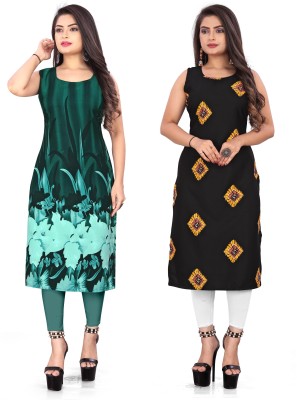 tanvi creation Women Printed Straight Kurta(Green, Red)