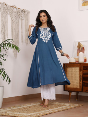 Safoora Creation Women Embroidered A-line Kurta(Grey)