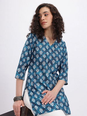 Anouk Rustic Women Printed Straight Kurta(Blue)