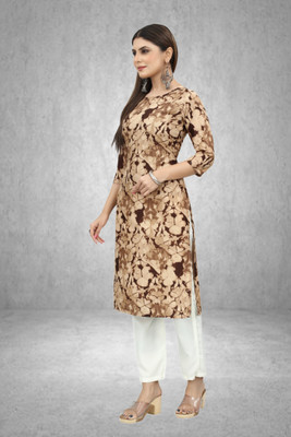 Maridiifashion Women Abstract Straight Kurta(Brown)