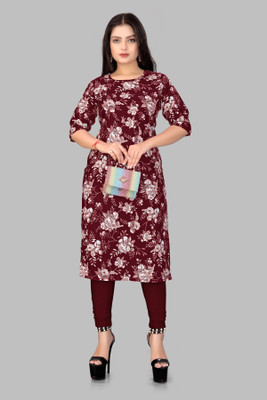 Aarohi Women Floral Print Straight Kurta(Maroon)