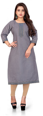 AAI MOGAL Women Solid Straight Kurta(Grey)