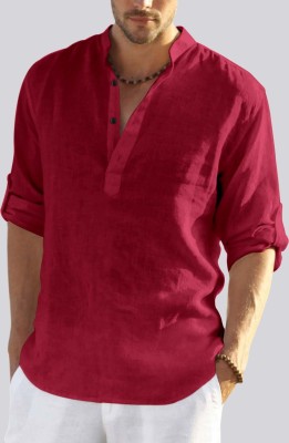 HEMADHAV Men Solid Straight Kurta(Maroon)