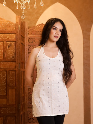 Ibtida Women Woven Design Straight Kurta(White)