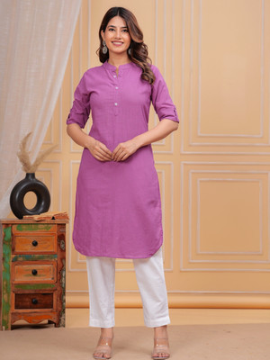 ufine Women Solid A-line Kurta(Pink)