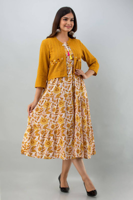 SHIV SHAKTI ASSOCIATES Women Fit and Flare Yellow Midi/Calf Length Dress