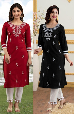 SISTO Women Chikan Embroidery A-line Kurta(Multicolor)