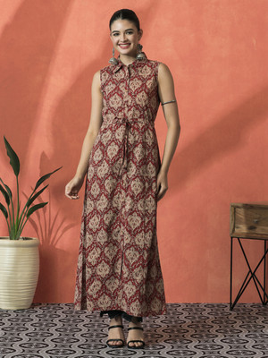 Sangria Women Printed A-line Kurta(Red)