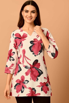 KALYARA FASHION Women Floral Print Cape Top Kurta(Pink)