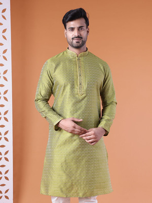 Aurik Men Striped Straight Kurta(Green)