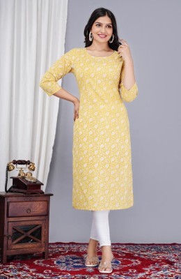 Janki Creation Women Floral Print A-line Kurta(Yellow)