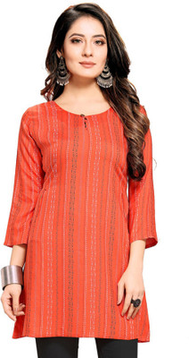 HERE&NOW Women Self Design Straight Kurta(Orange)