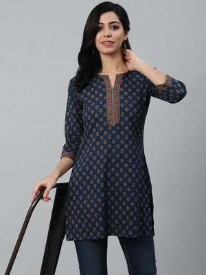 Nayo Women Printed Straight Kurta(Blue)