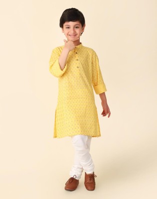 Fabindia Boys Printed Straight Kurta(Yellow)