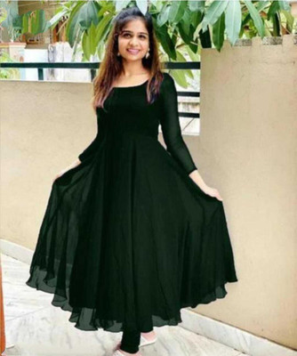 UMAFABRICS Anarkali Gown(Black)
