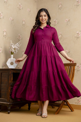 KIMATERNITY Women Solid Flared Kurta(Purple)