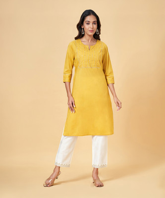 Rangmanch by Pantaloons Women Printed Straight Kurta(Brown)