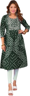 Parth f Women Bandhani A-line Kurta(Green)