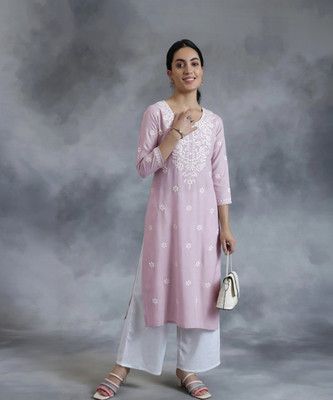 JB TEX Women Embroidered Straight Kurta(Multicolor)