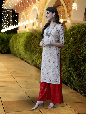1 Stop Fashion Women Printed A-line Kurta(Beige)