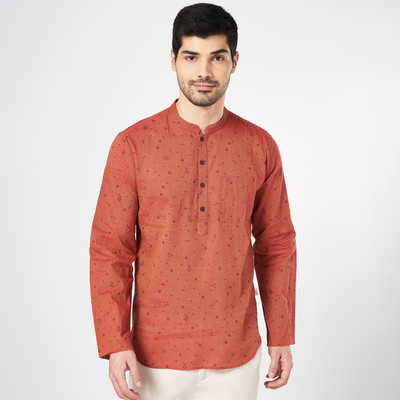 Indus Route by Pantaloons Men Printed Straight Kurta(Orange)