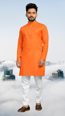 BISWAS Men Solid Straight Kurta(Orange)