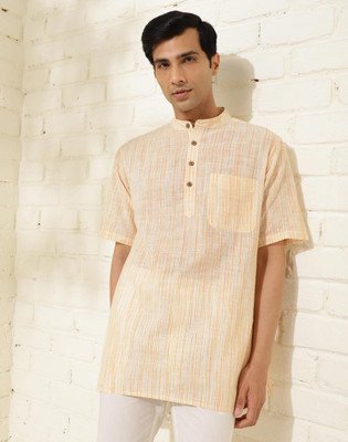 Fabindia Men Woven Design Straight Kurta(Beige)