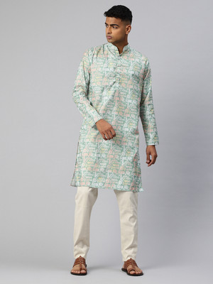 Majestic Man Men Printed A-line Kurta(Green)