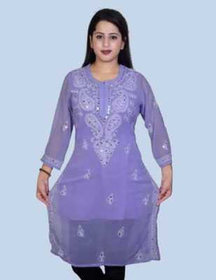 KKHASHERAS Women Embroidered Straight Kurta(Purple)