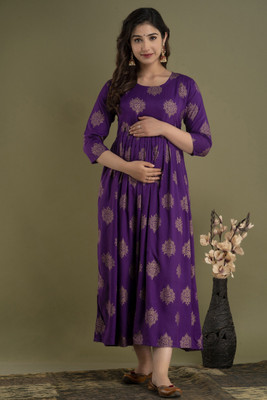 Shambhavi Creations Women Printed Anarkali Kurta(Purple)
