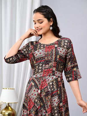 Tejal Textile Women Printed Anarkali Kurta(Brown)