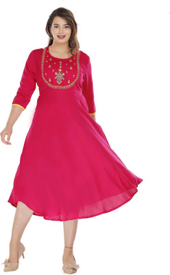 GULJAR FASHION Women Embroidered A-line Kurta(Pink)