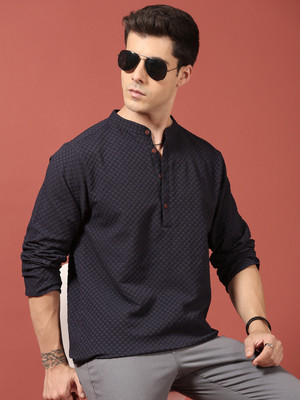 Voroxy Men Embroidered Straight Kurta(Dark Blue)