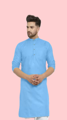 VINAARI Men Solid A-line Kurta(Blue)