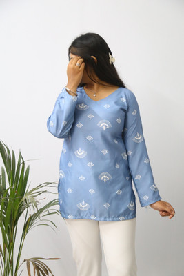 aanzri Women Printed A-line Kurta(Red)