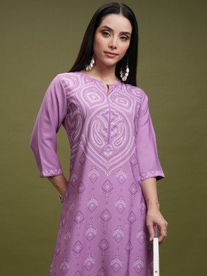 Vishudh Women Printed Straight Kurta(Purple)