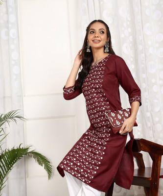 DESIRABASIX Women Embroidered A-line Kurta(Multicolor)