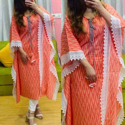Aimca Women Printed Kaftan Kurta(Orange)