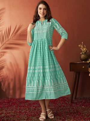 ANOUK Women Woven Design A-line Kurta(Blue)