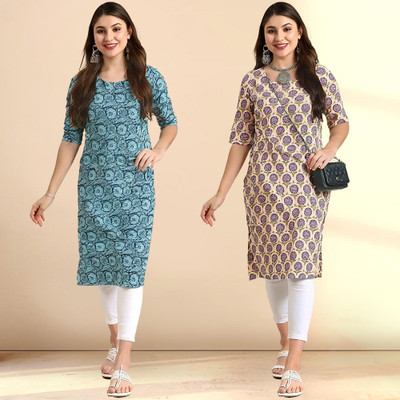 EthnicBasket Women Printed, Geometric Print A-line Kurta(Multicolor)