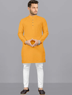 IMAGO Men Solid Straight Kurta(Yellow)