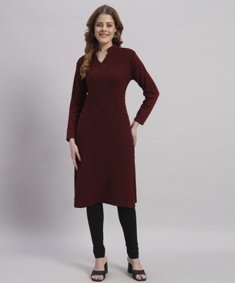 ZEPPI Women Self Design Straight Kurta(Maroon)