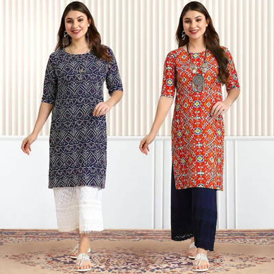 EthnicBasket Women Printed Straight Kurta(Multicolor)