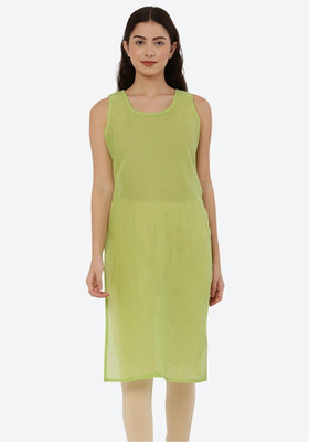 FAWOMENT Women Solid Straight Kurta(Light Green)