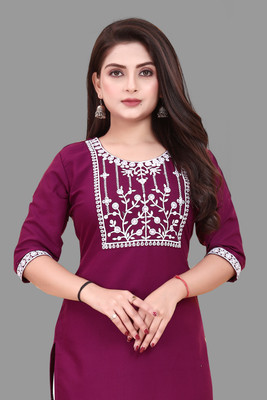 ANITA LYCRA Women Embroidered A-line Kurta(Purple)
