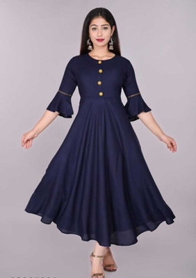 AYUB Women Solid Anarkali Kurta(Dark Blue)