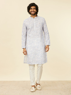 MANYAVAR Men Printed Straight Kurta(Grey)